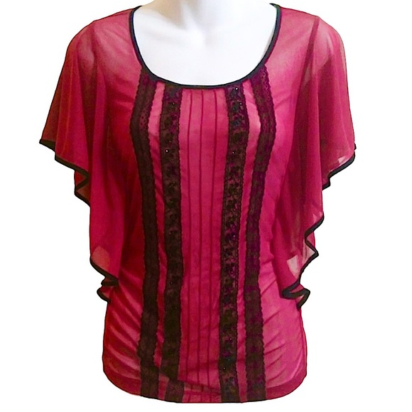 MAURICES: Flutter Sleeve Sheer Embellished Blouse - Size Large - Picture 1 of 11